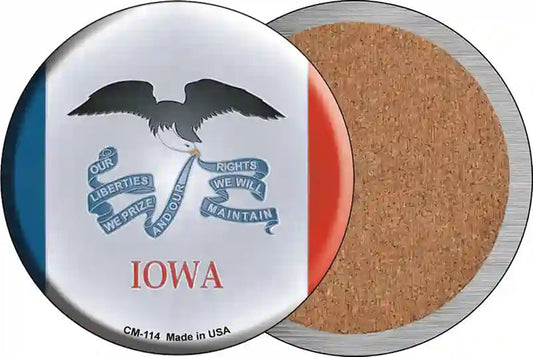 Iowa State Flag Novelty Circle Coaster Set of 4
