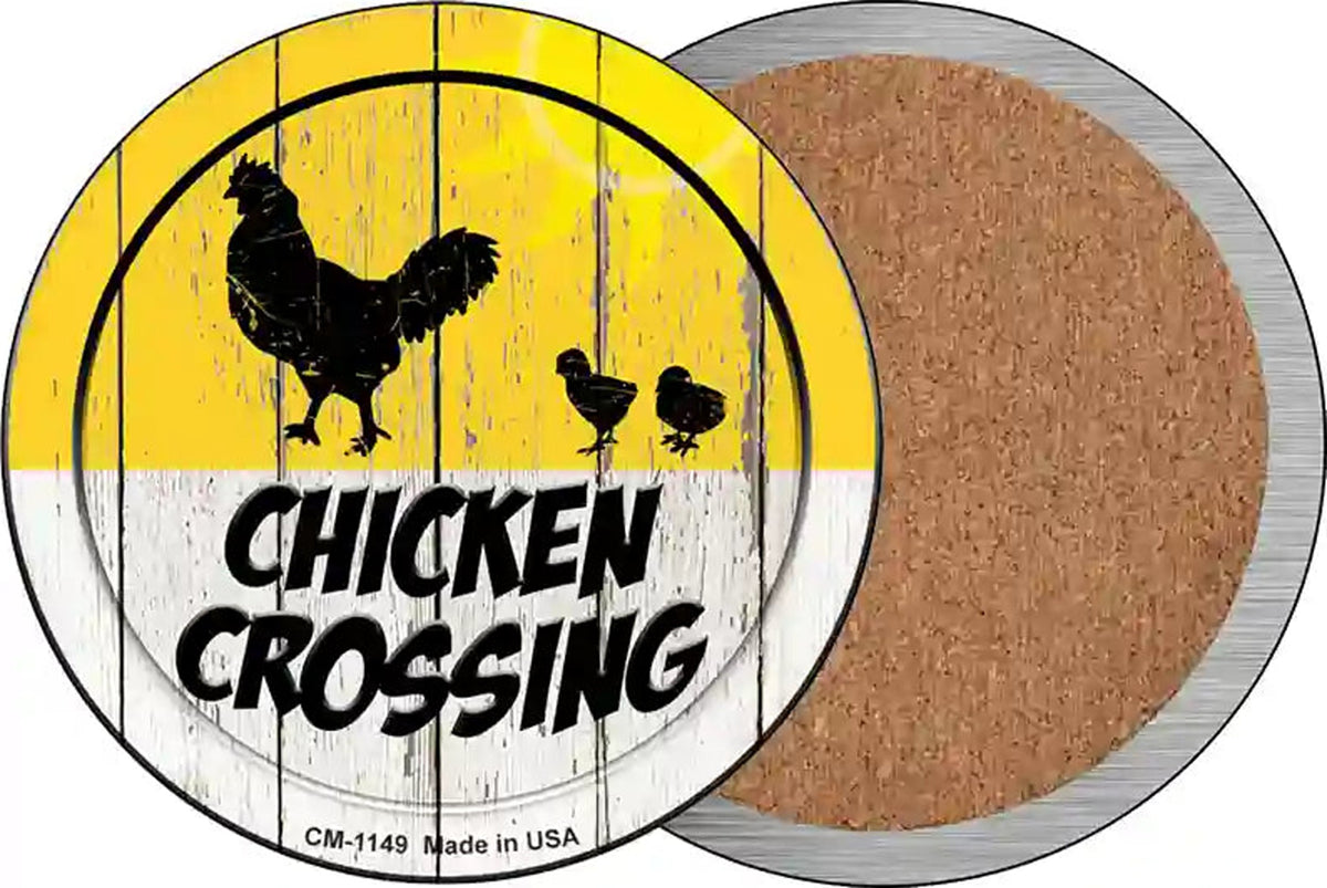 Chicken Crossing Novelty Circle Coaster Set of 4