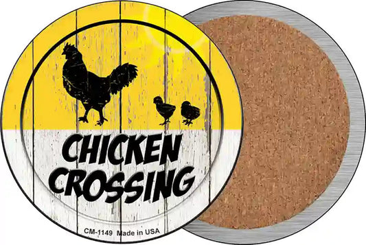 Chicken Crossing Novelty Circle Coaster Set of 4