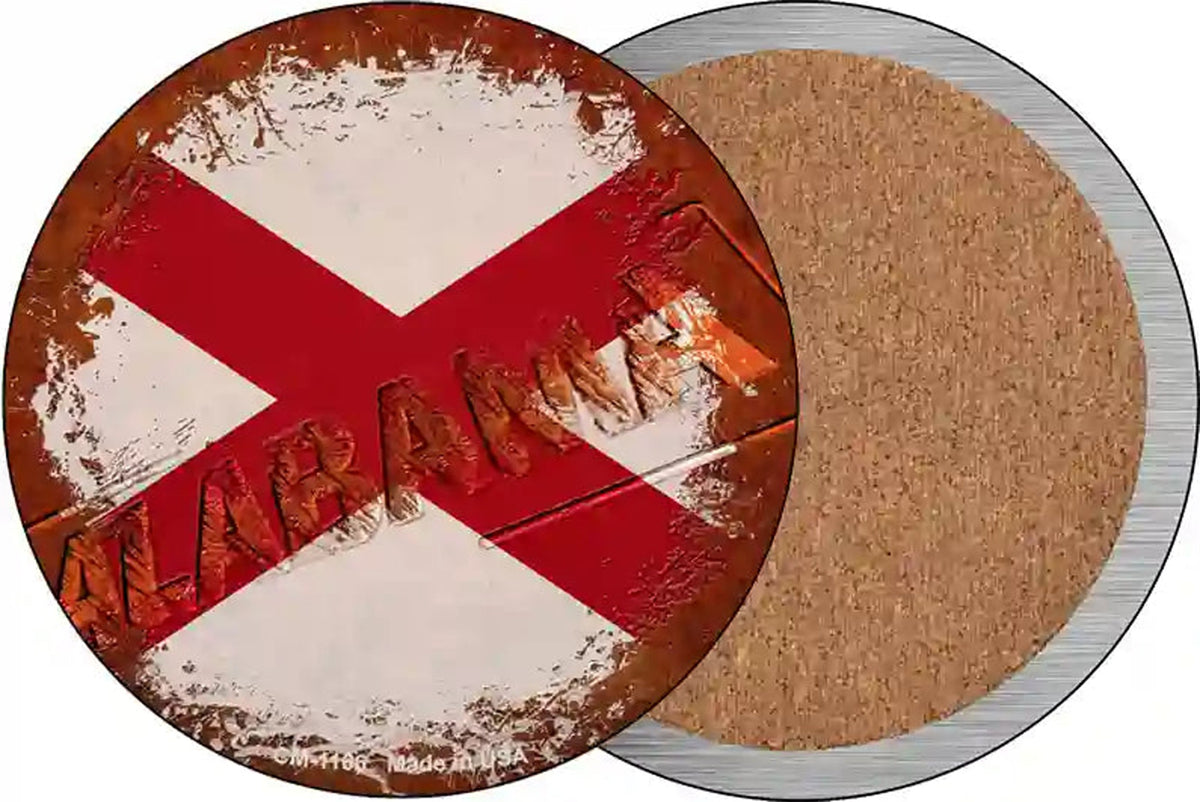 Alabama Rusty Stamped Novelty Circle Coaster Set of 4