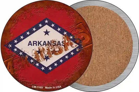 Arkansas Rusty Stamped Novelty Circle Coaster Set of 4