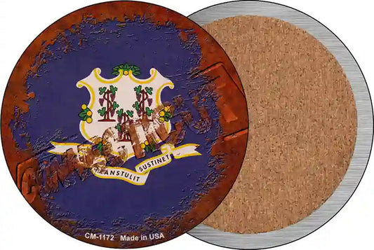 Connecticut Rusty Stamped Novelty Circle Coaster Set of 4