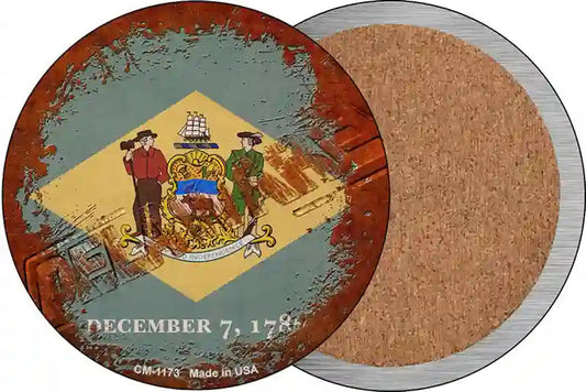 Delaware Rusty Stamped Novelty Circle Coaster Set of 4