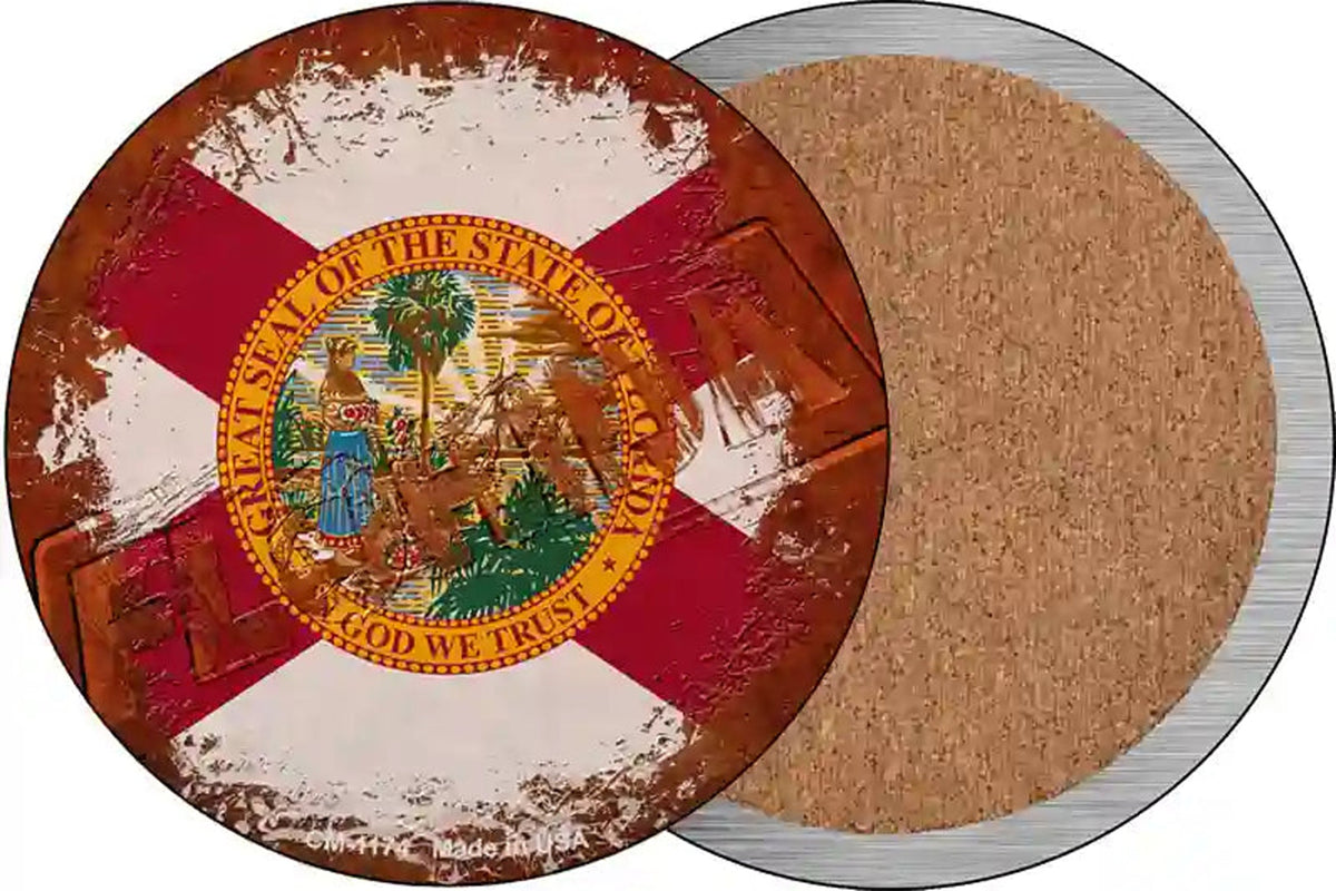 Florida Rusty Stamped Novelty Circle Coaster Set of 4