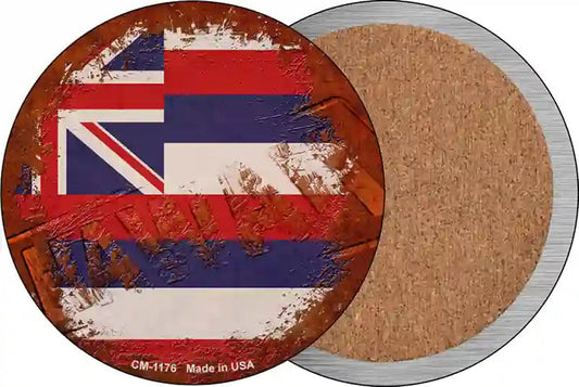 Hawaii Rusty Stamped Novelty Circle Coaster Set of 4