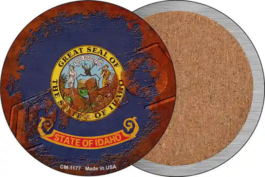 Idaho Rusty Stamped Novelty Circle Coaster Set of 4