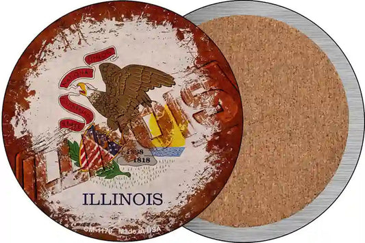Illinois Rusty Stamped Novelty Circle Coaster Set of 4