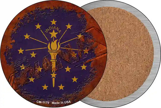Indiana Rusty Stamped Novelty Circle Coaster Set of 4