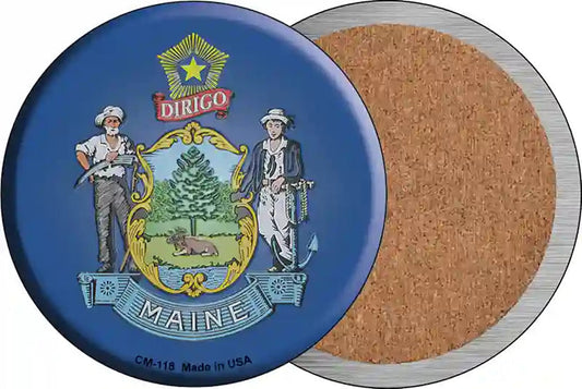 Maine State Flag Novelty Circle Coaster Set of 4