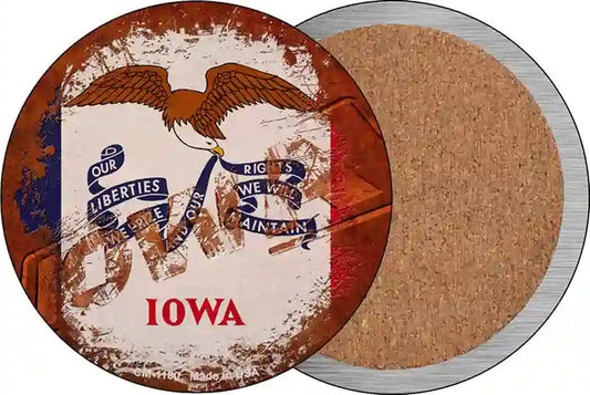 Iowa Rusty Stamped Novelty Circle Coaster Set of 4