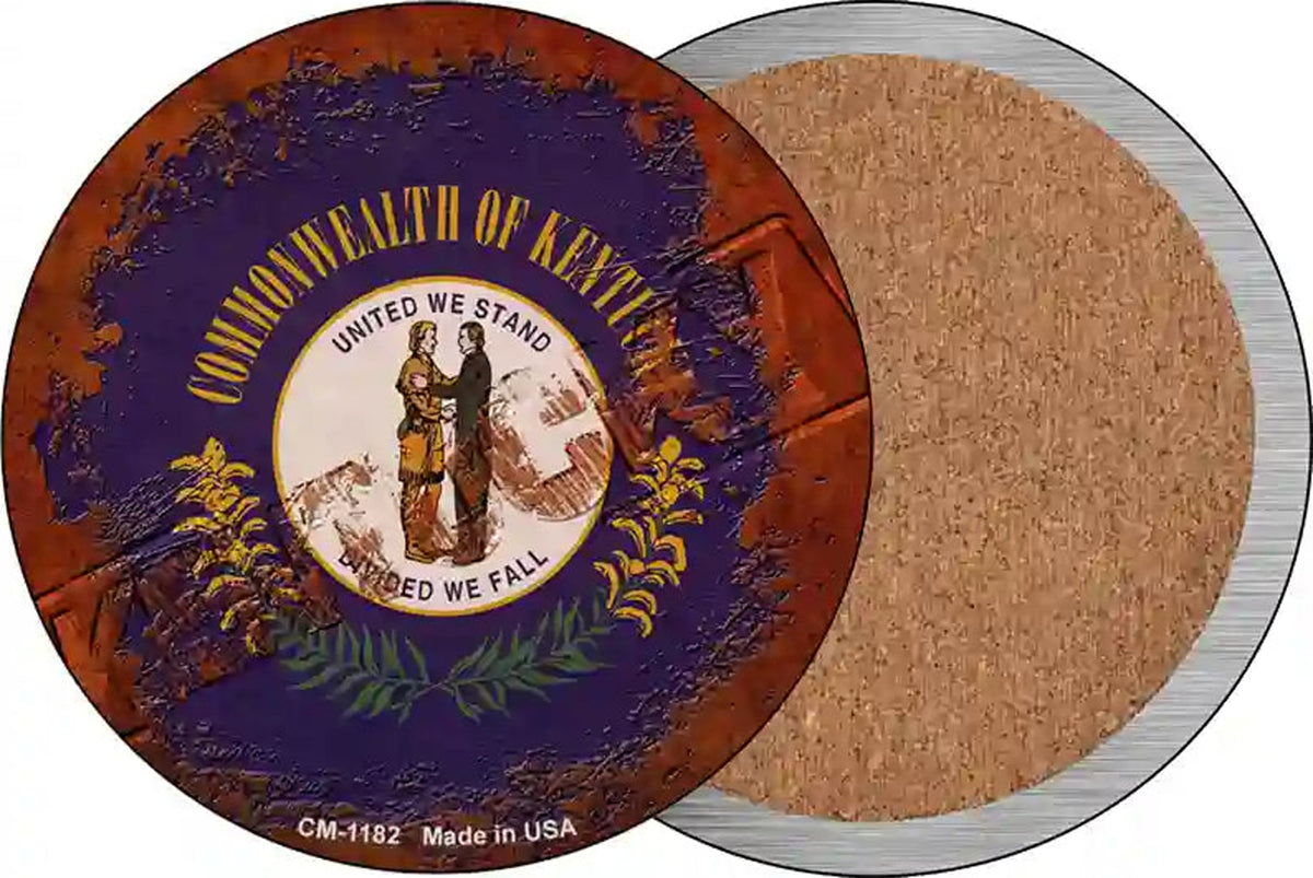 Kentucky Rusty Stamped Novelty Circle Coaster Set of 4