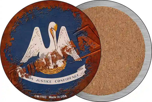 Louisiana Rusty Stamped Novelty Circle Coaster Set of 4