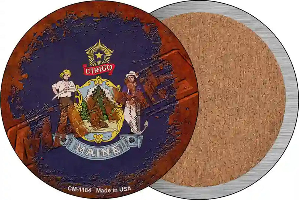 Maine Rusty Stamped Novelty Circle Coaster Set of 4