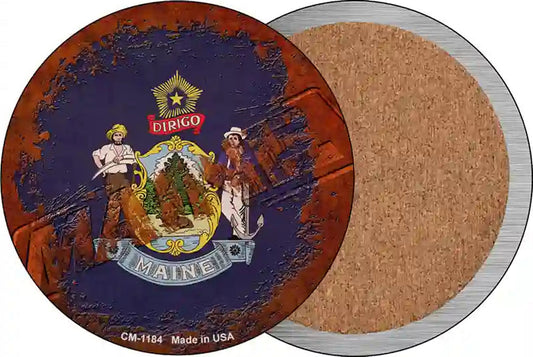 Maine Rusty Stamped Novelty Circle Coaster Set of 4