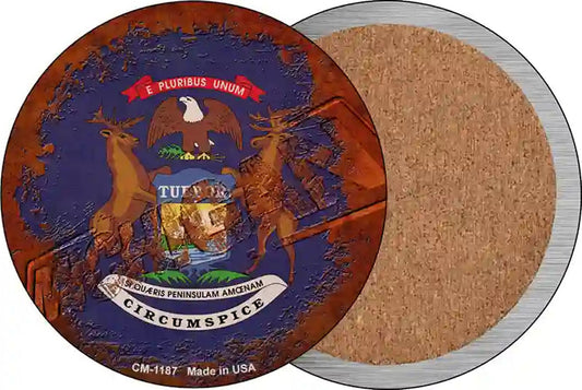 Michigan Rusty Stamped Novelty Circle Coaster Set of 4