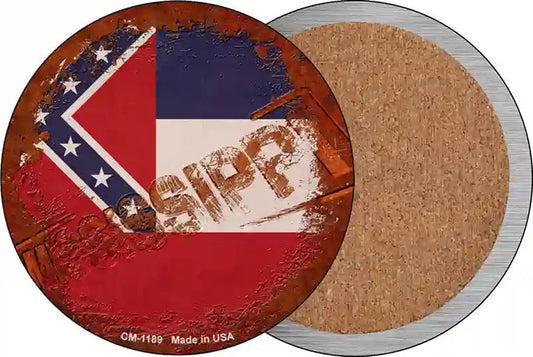 Mississippi Rusty Stamped Novelty Circle Coaster Set of 4