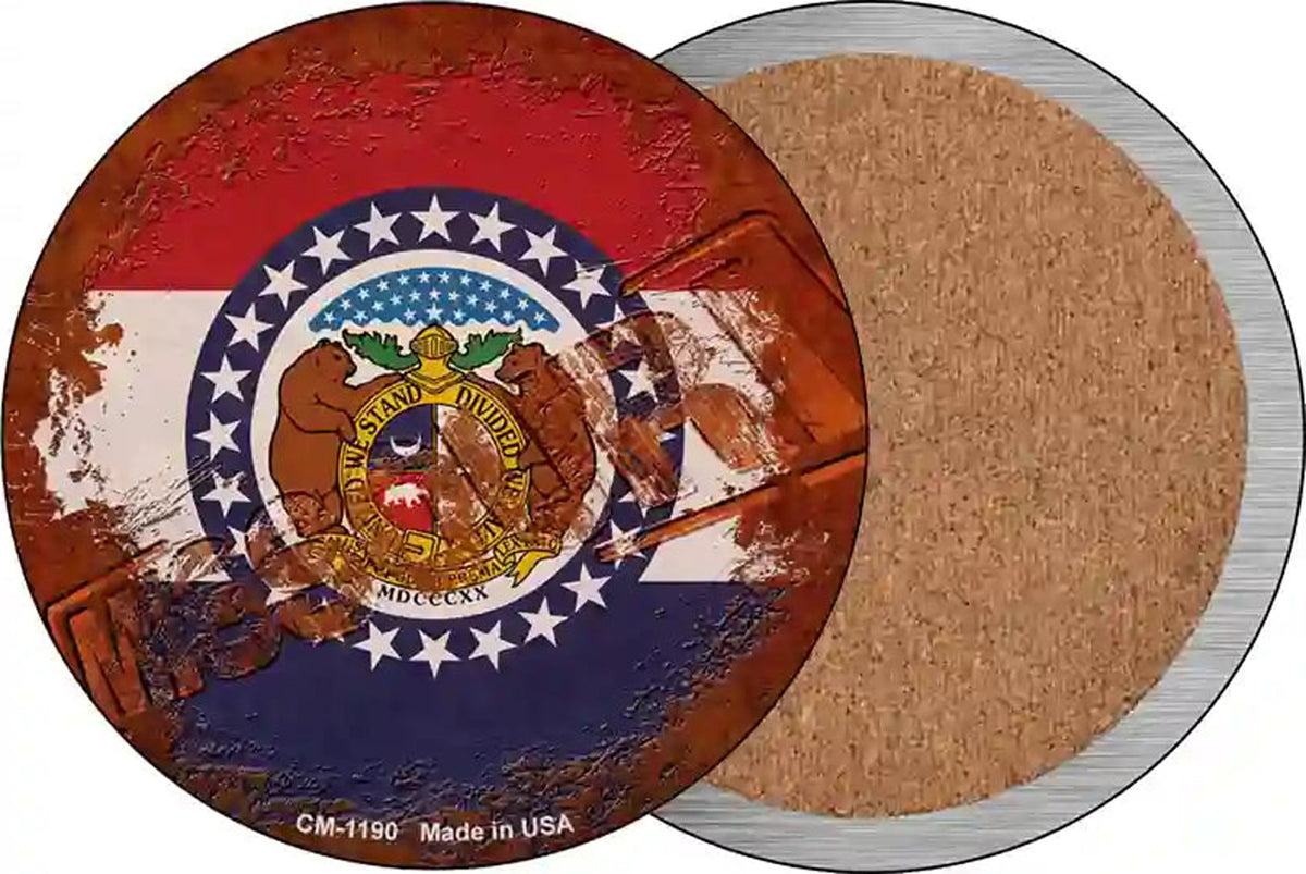 Missouri Rusty Stamped Novelty Circle Coaster Set of 4