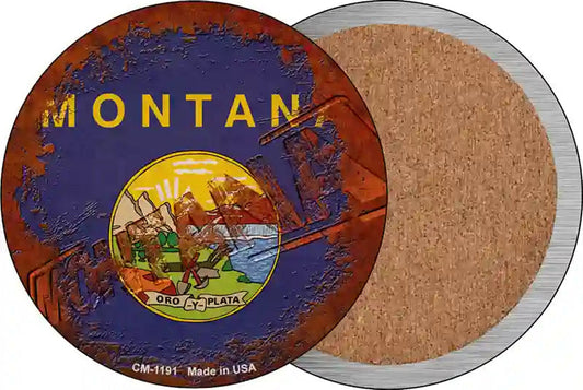 Montana Rusty Stamped Novelty Circle Coaster Set of 4