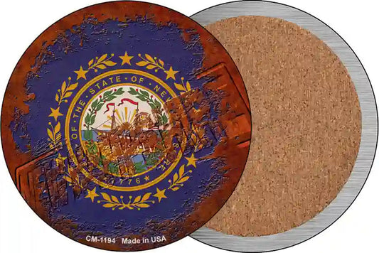 New Hampshire Rusty Stamped Novelty Circle Coaster Set of 4