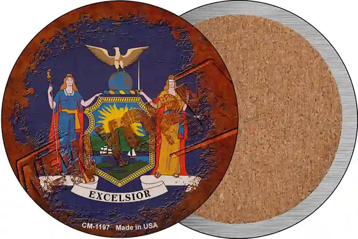 New York Rusty Stamped Novelty Circle Coaster Set of 4