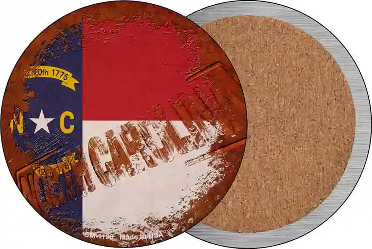 North Carolina Rusty Stamped Novelty Circle Coaster Set of 4