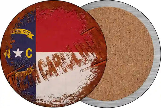 North Carolina Rusty Stamped Novelty Circle Coaster Set of 4