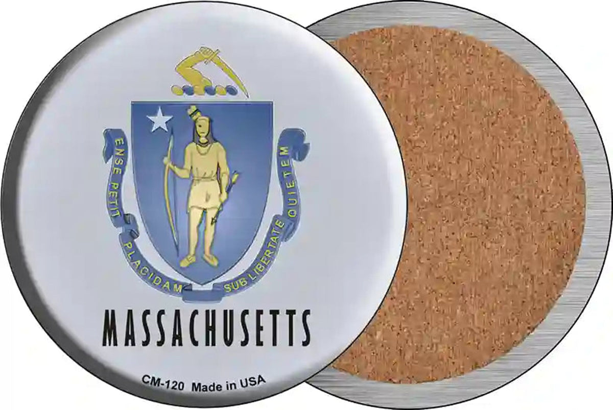 Massachusetts State Flag Novelty Circle Coaster Set of 4