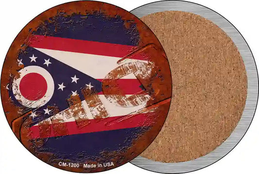 Ohio Rusty Stamped Novelty Circle Coaster Set of 4