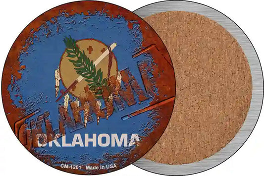 Oklahoma Rusty Stamped Novelty Circle Coaster Set of 4