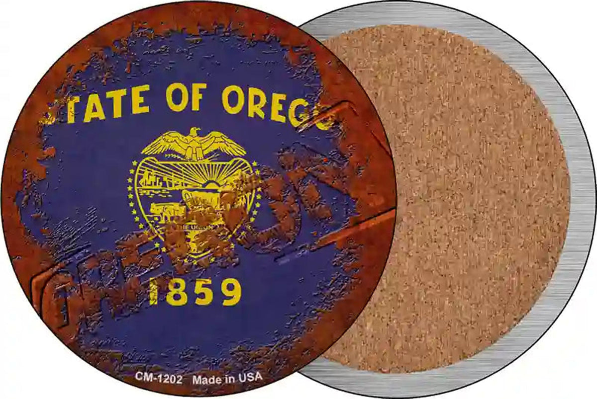 Oregon Rusty Stamped Novelty Circle Coaster Set of 4