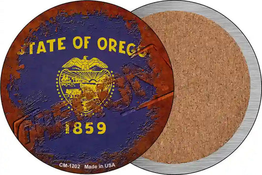 Oregon Rusty Stamped Novelty Circle Coaster Set of 4