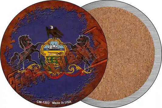 Pennsylvania Rusty Stamped Novelty Circle Coaster Set of 4