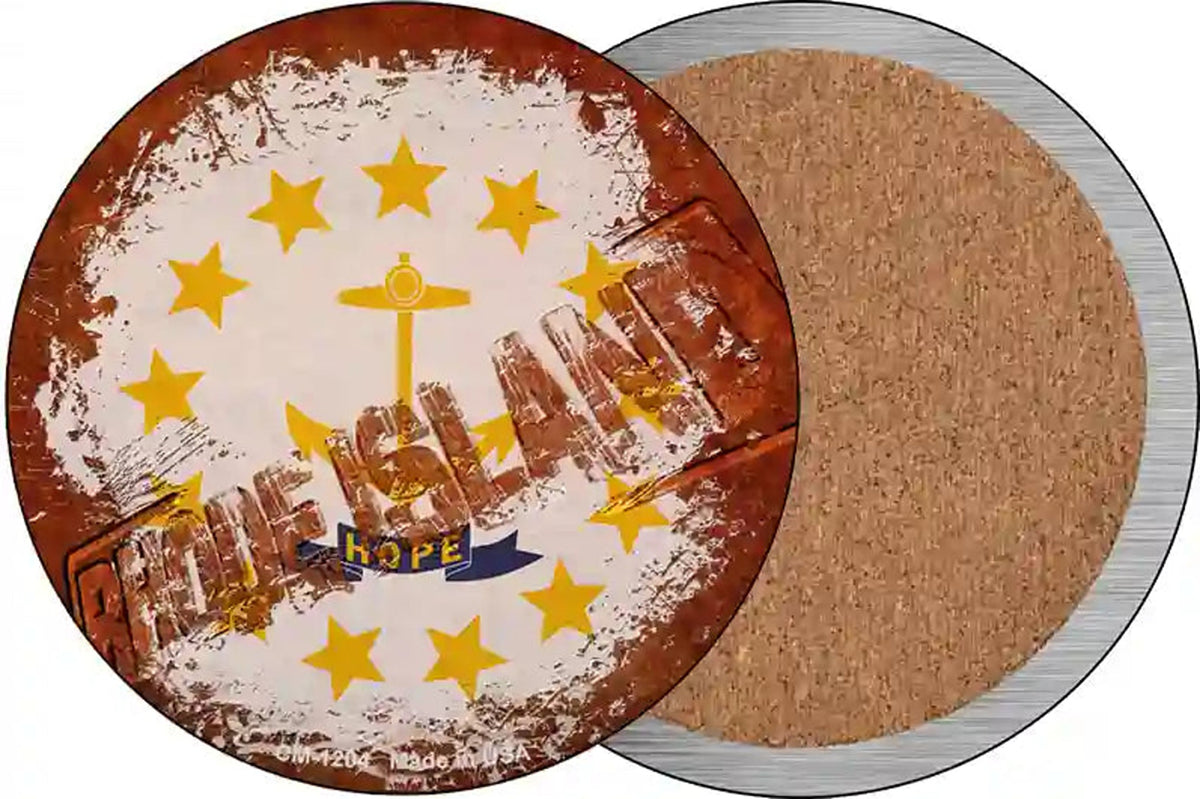 Rhode Island Rusty Stamped Novelty Circle Coaster Set of 4
