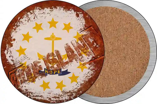 Rhode Island Rusty Stamped Novelty Circle Coaster Set of 4