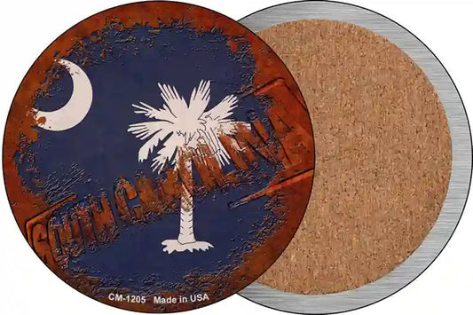 South Carolina Rusty Stamped Novelty Circle Coaster Set of 4