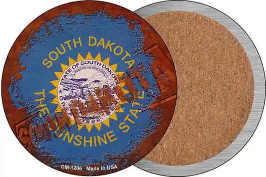 South Dakota Rusty Stamped Novelty Circle Coaster Set of 4