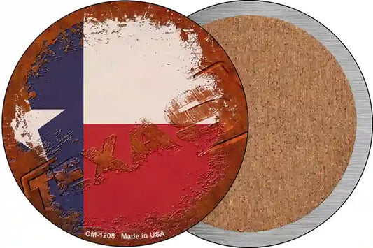 Texas Rusty Stamped Novelty Circle Coaster Set of 4