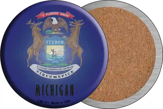Michigan State Flag Novelty Circle Coaster Set of 4