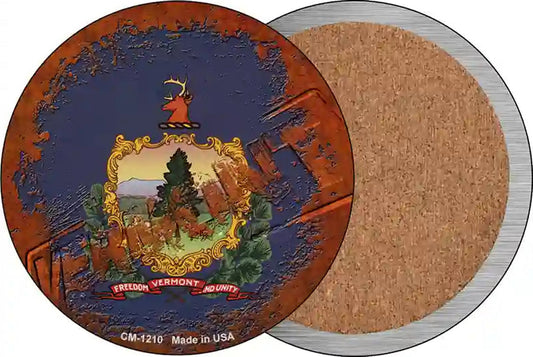 Vermont Rusty Stamped Novelty Circle Coaster Set of 4
