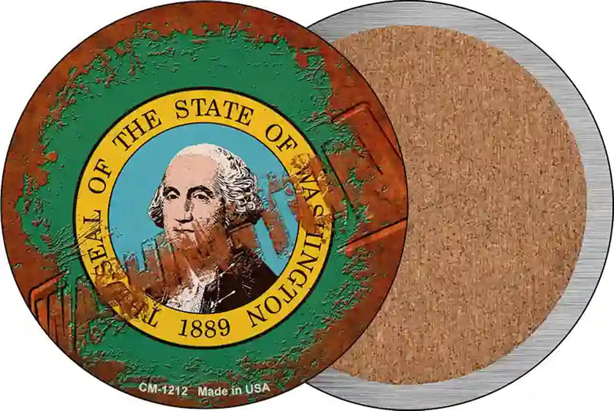 Washington Rusty Stamped Novelty Circle Coaster Set of 4