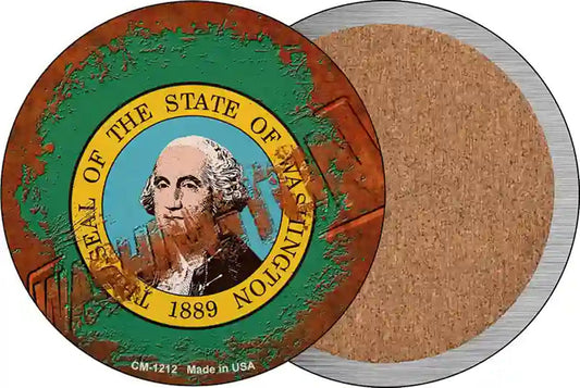 Washington Rusty Stamped Novelty Circle Coaster Set of 4