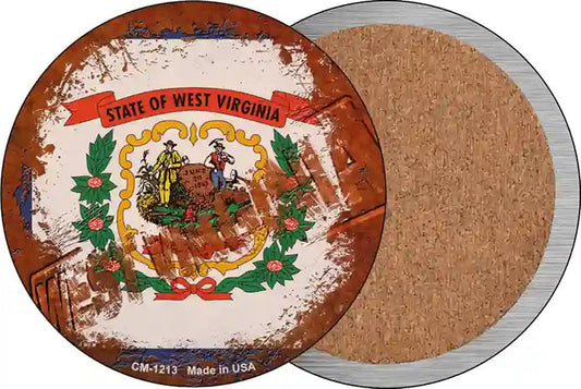 West Virginia Rusty Stamped Novelty Circle Coaster Set of 4