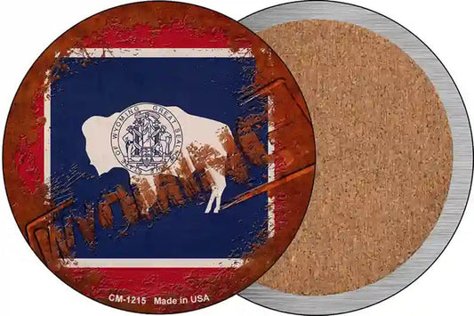 Wyoming Rusty Stamped Novelty Circle Coaster Set of 4