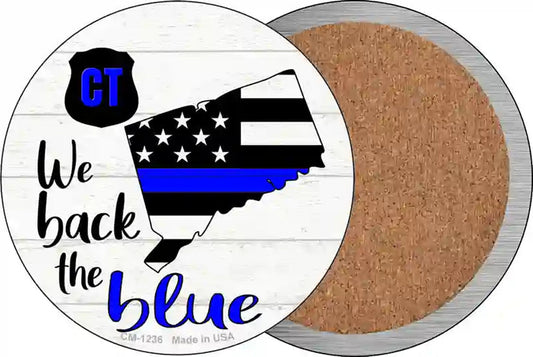 Connecticut Back The Blue Novelty Circle Coaster Set of 4
