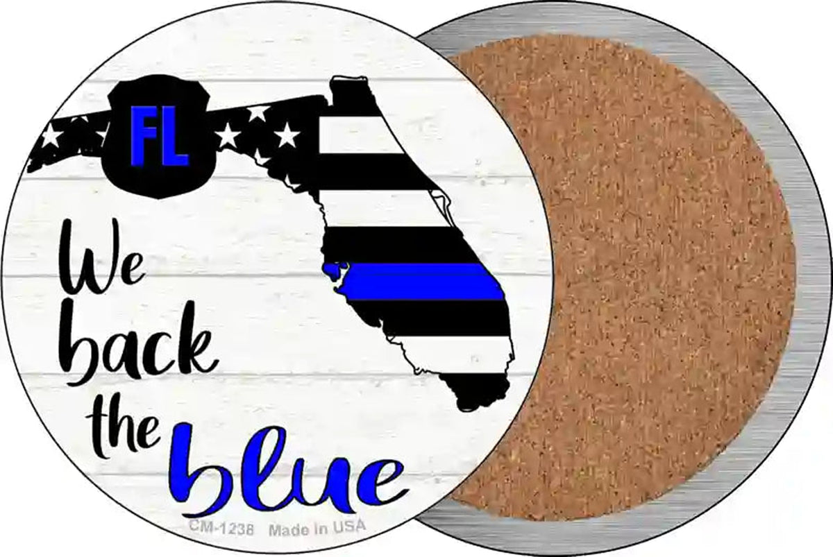 Florida Back The Blue Novelty Circle Coaster Set of 4