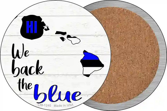Hawaii Back The Blue Novelty Circle Coaster Set of 4