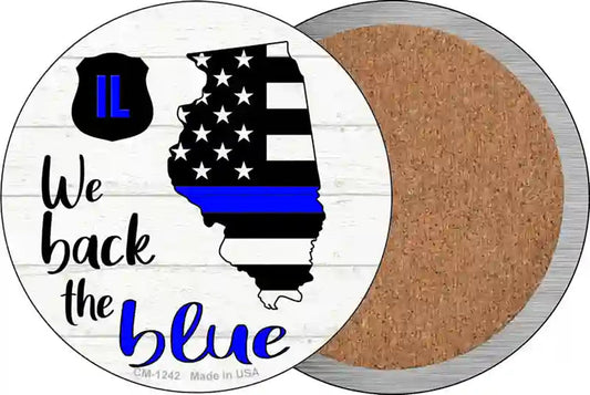 Illinois Back The Blue Novelty Circle Coaster Set of 4
