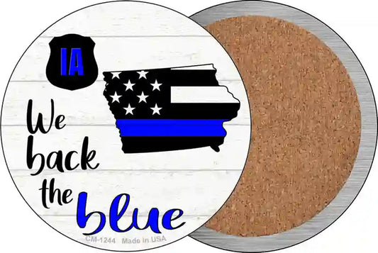 Iowa Back The Blue Novelty Circle Coaster Set of 4