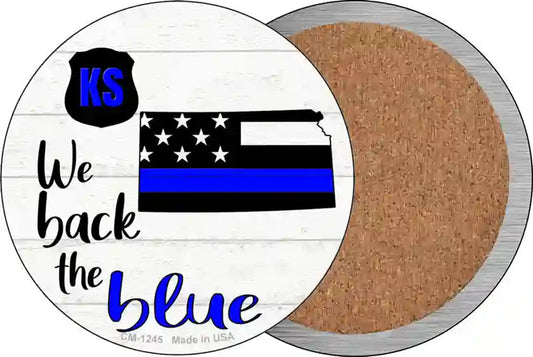 Kansas Back The Blue Novelty Circle Coaster Set of 4