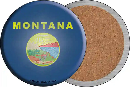 Montana State Flag Novelty Circle Coaster Set of 4